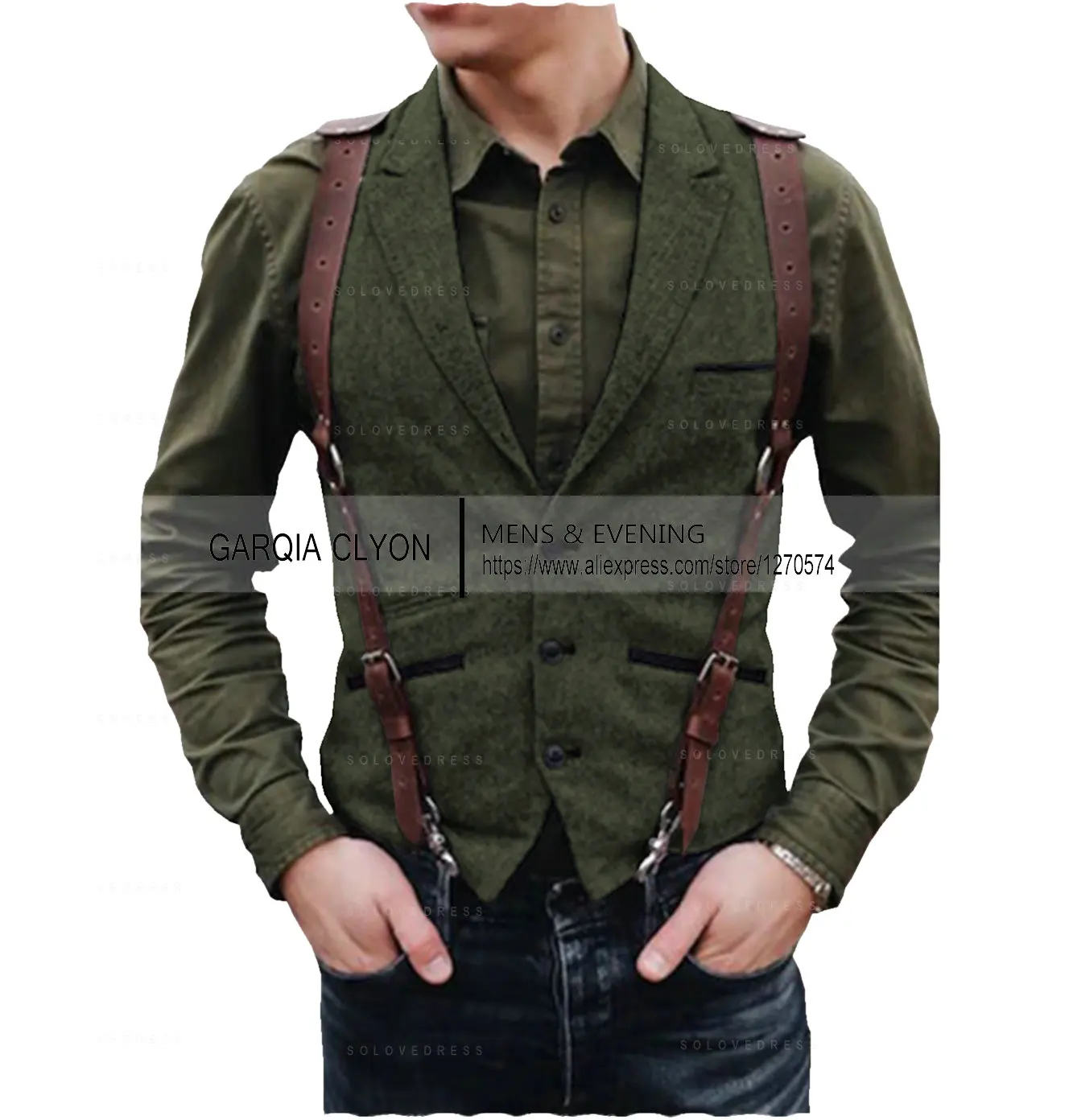 Lapel Neck Herringbone Men\'s Suits Vest Single Breasted Slim Fit Men\'s Waistcoat For Busssiness Wedding