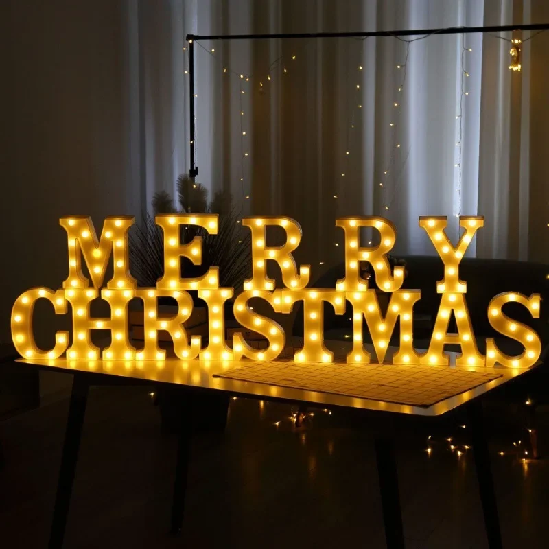 2026 MERRY CHRISTMAS LED Letter Lights DIY Sign Light Up Letters for Night Light Wedding Birthday Proposal Xmas Valentine's Day