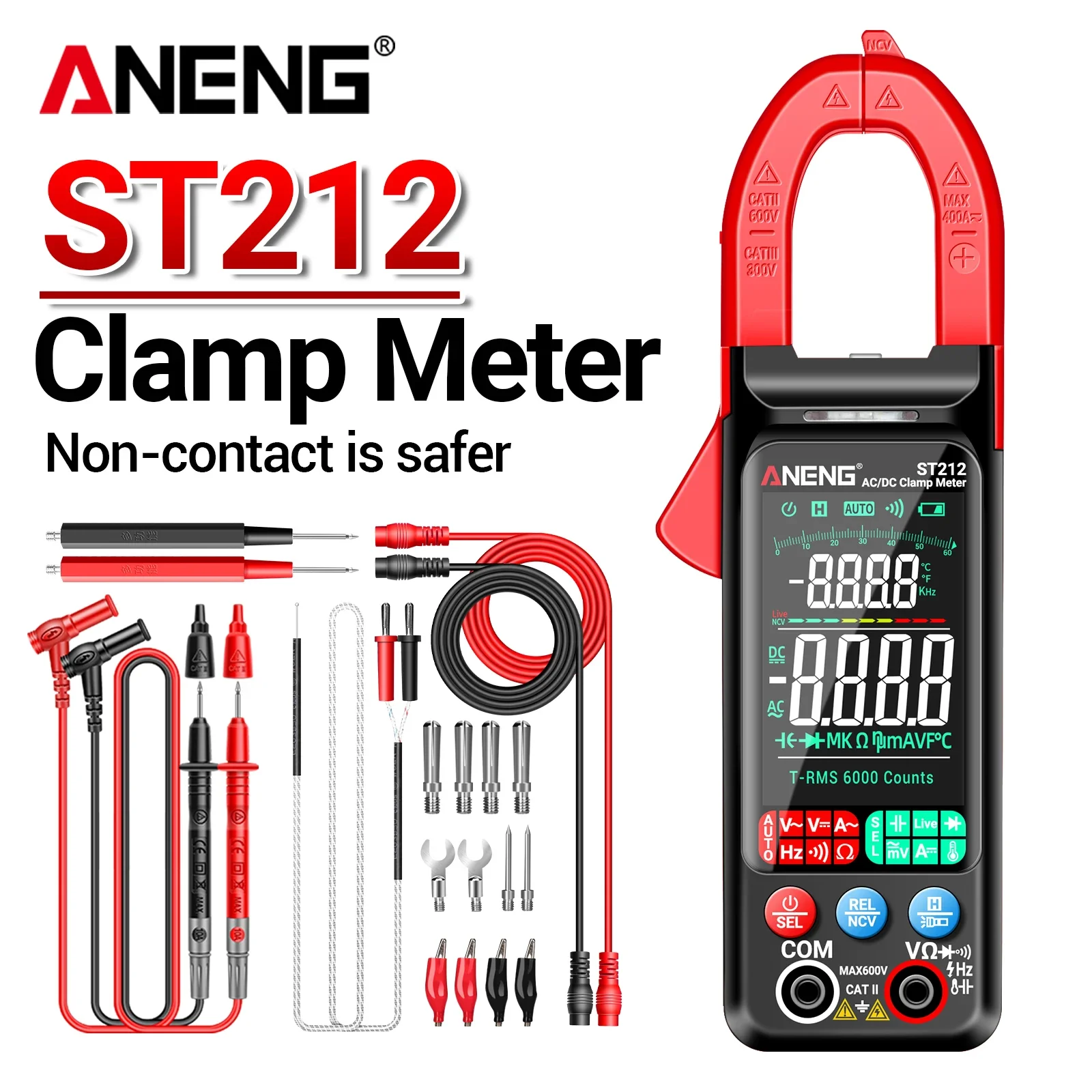 Digital Clamp Meter ANENG ST212 6000 Counts 400A AC DC Current 600V Voltage Tester VA Reverse Color Display Capacitance Detector