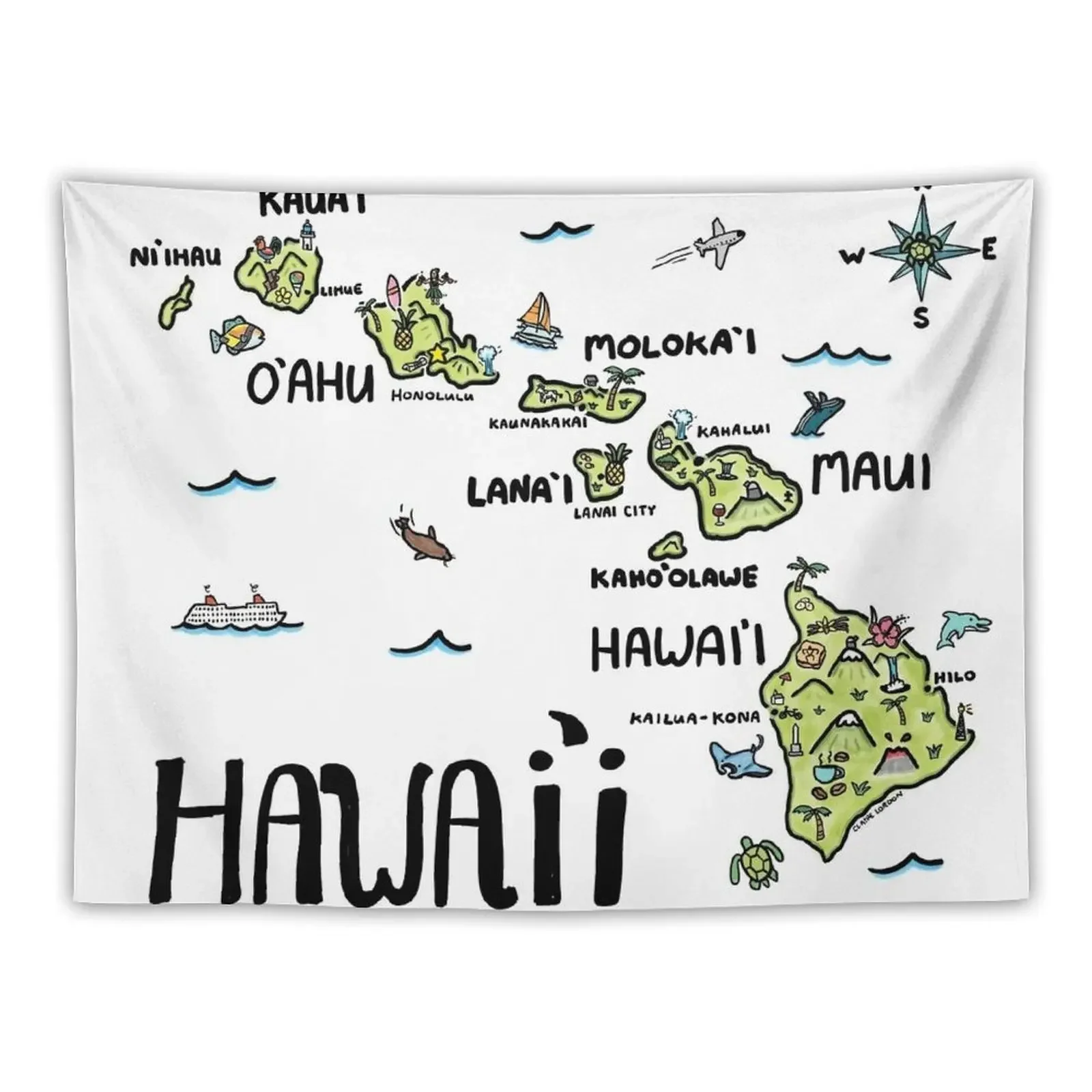 

Hawaii Illustrated Map Full Color Tapestry Japanese Room Decor Home Decorations Room Aesthetic Decor Tapestry