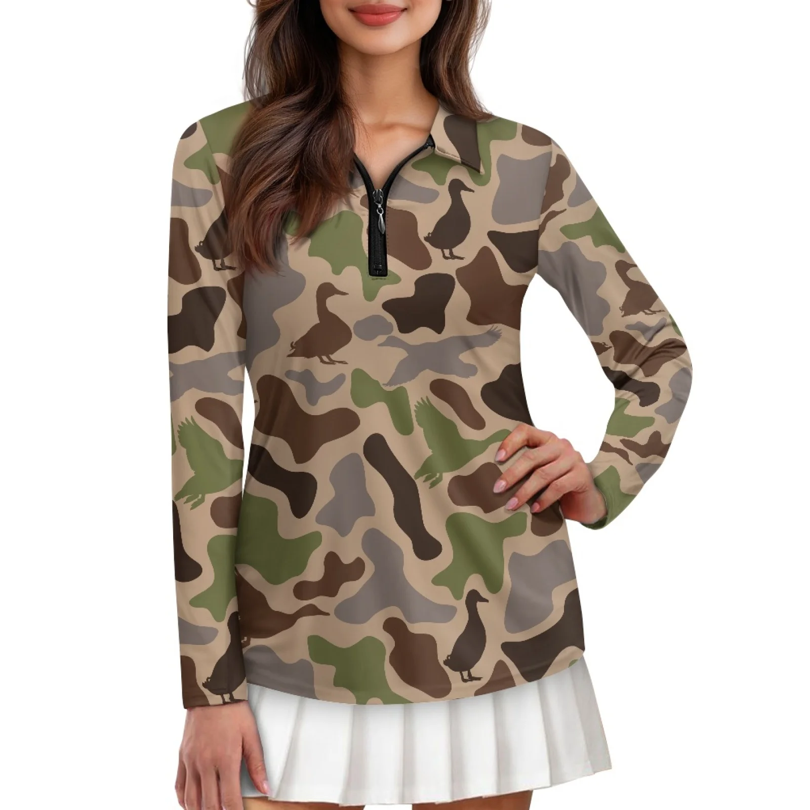 PENSTROLL Camouflage Womens Long Sleeve Golf Tops Breathable Active Pullover for Athletic