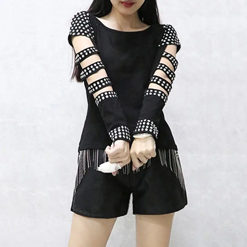 

Women's T-shirt 2026 Spring Summer New Heavy Industry Rivet Small Shirt Tassel