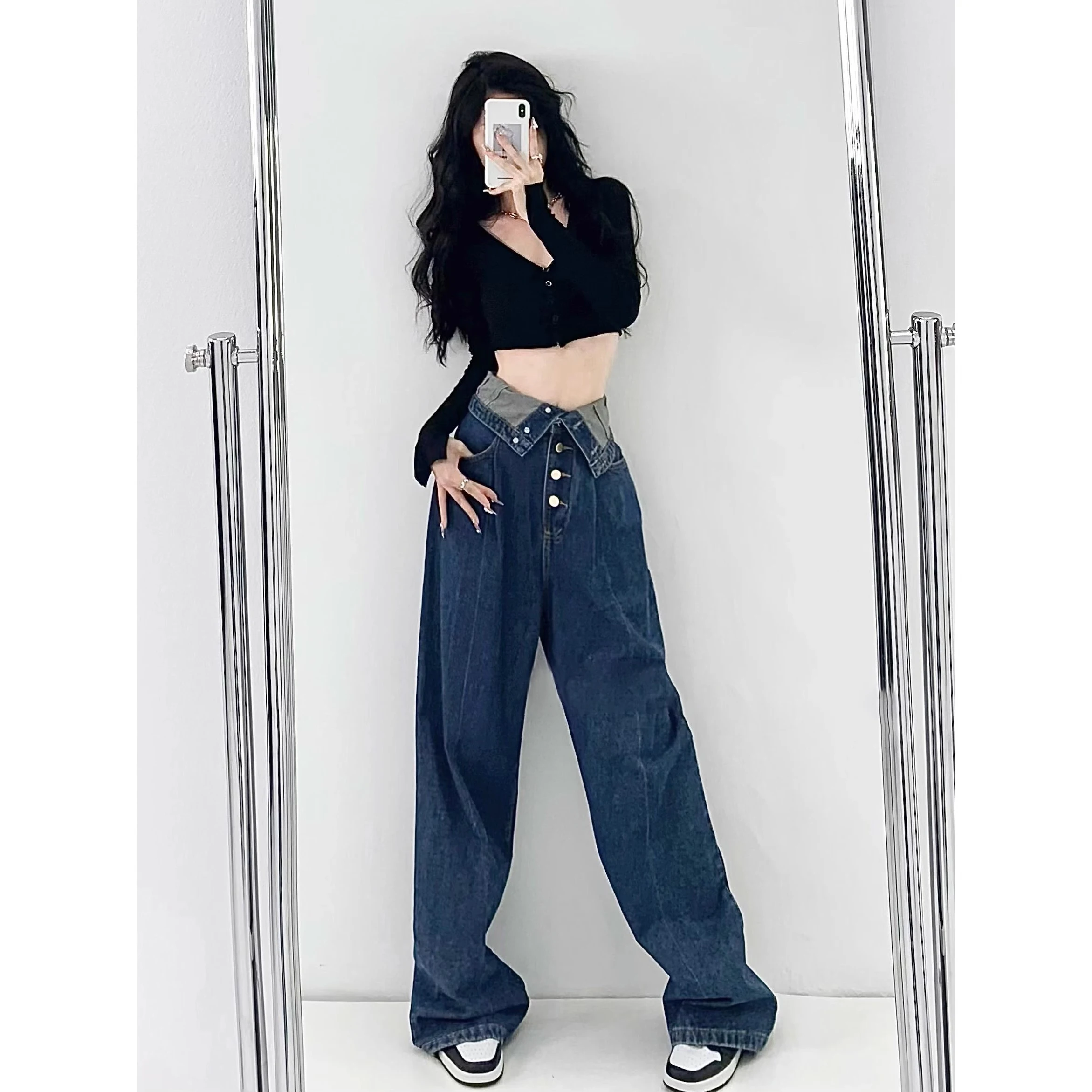 Baggy Jeans Women High Waisted Jeans Wide Leg Full Length Denim Pants Flanging Trousers 2023 Spring Streetwear Y2K Korean Fashio