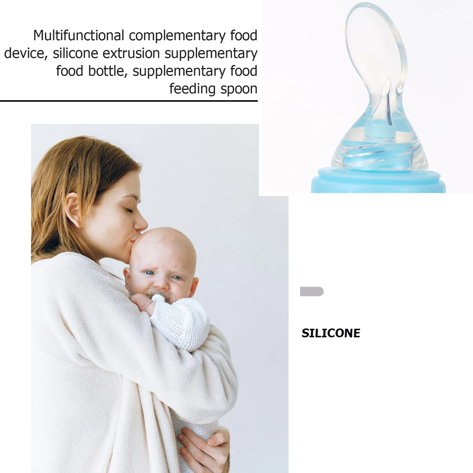 Feeding Bottle Spoon Squeeze Baby Feeder Bottle Silicone Compact Lightweight Portable Easy Clean Suction Base Attaches Securely