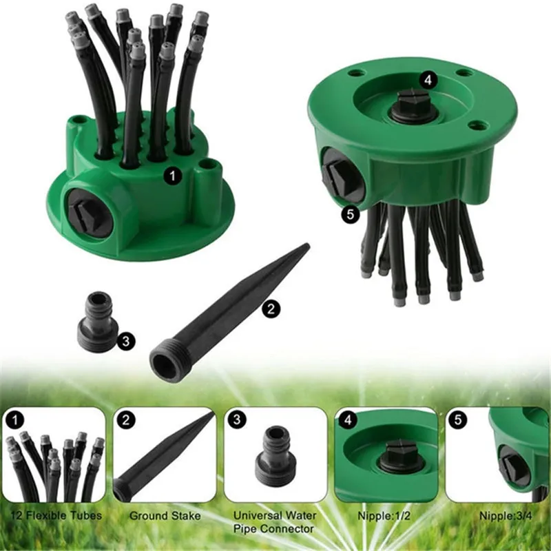 New 12 Hose Heads 360° Adjustable Watering Sprinkler, Garden Sprinkler, Lawn Sprinkler Head Automatic Garden Yard Sprinkler Irr