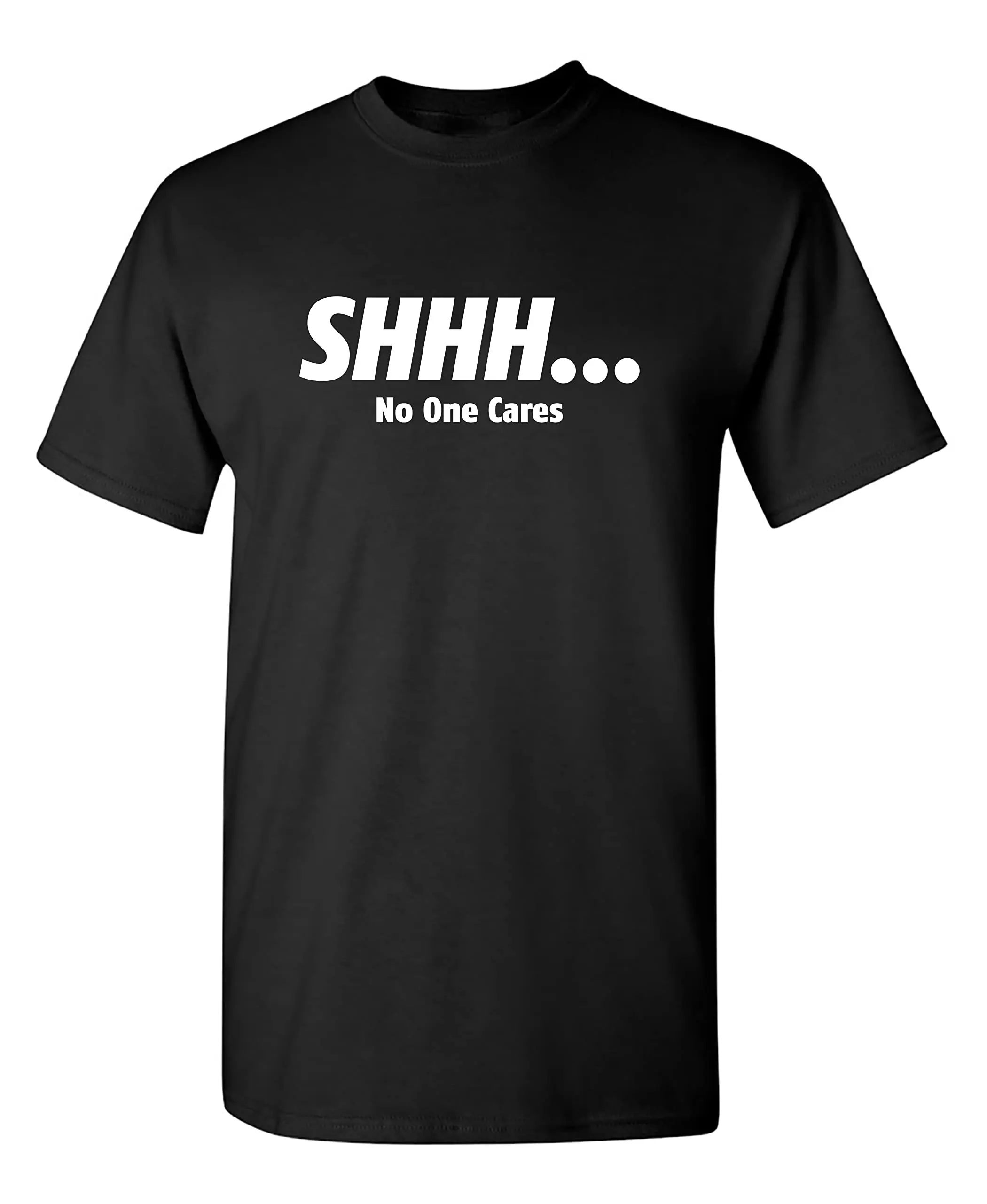Men Loose Cotton T Shirt Shhh No One Cares Funny Text Print Short Sleeve Casual Daily Street Humor Quote Tops