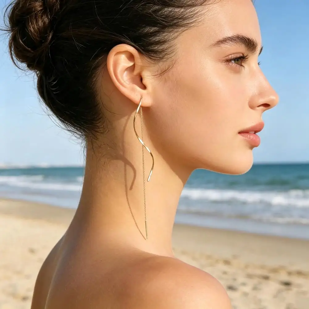 Long-lasting Shine Earrings Drop Earrings S-shaped Tassel Earrings Wavy Curve Long Dangle Jewelry Commuting Style Face for Women