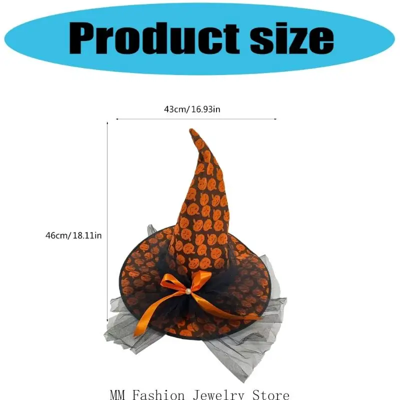 Cappello da strega D0UB con design leggero in mesh traspirante, perfetto per feste in costume Halloween