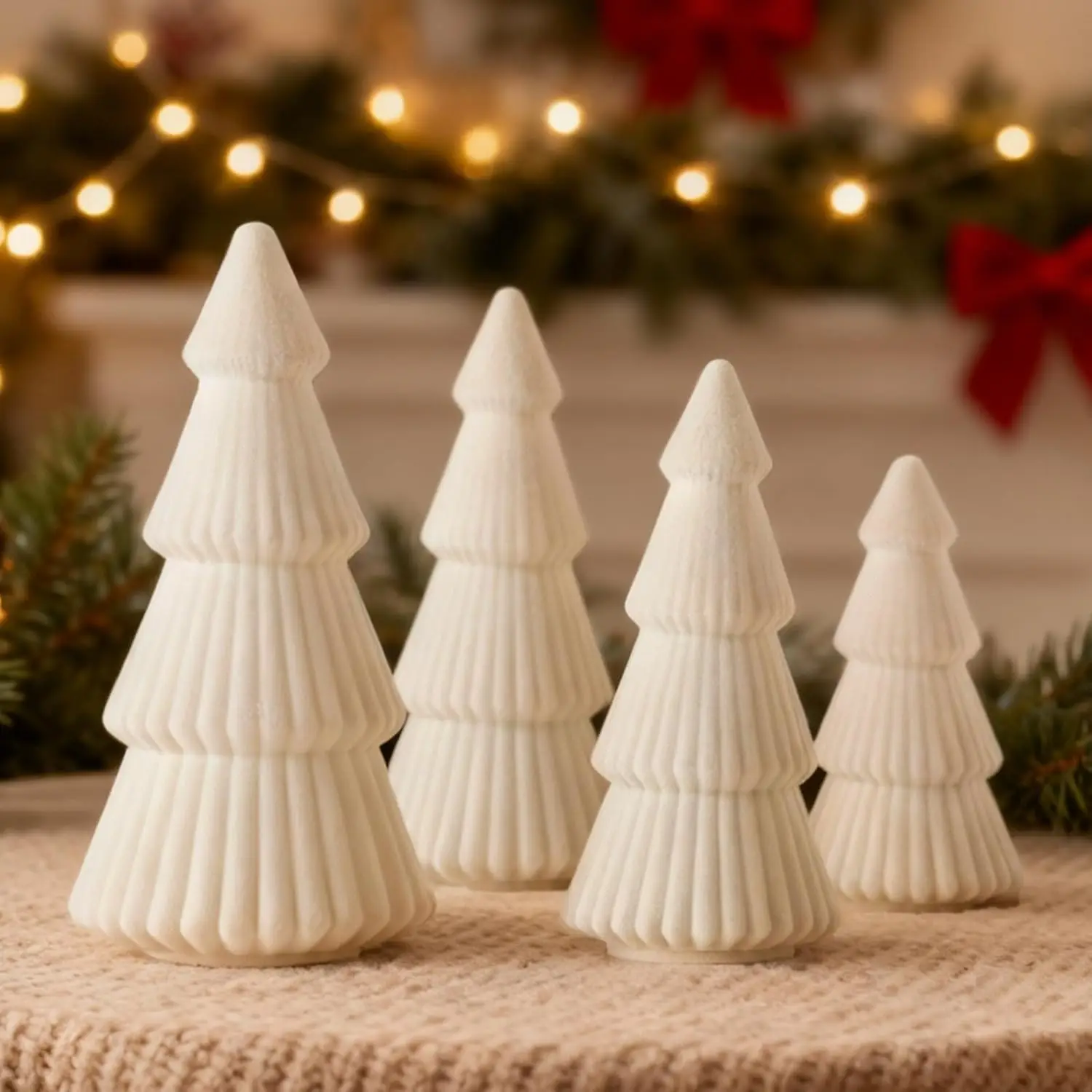 4 figuras de árbol de terciopelo de Navidad, decoración de pino interior de 6' 8' 10', centro de mesa de mantel de mesa Beige para vacaciones de invierno Ho