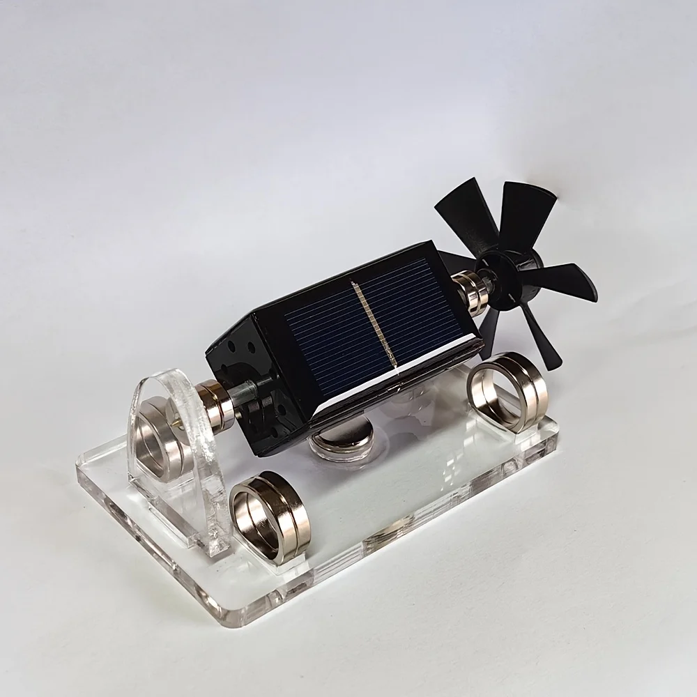 Dimostrazione del motore a levitazione magnetica ad energia solare, base in acrilico con pale del ventilatore, regalo scientifico creativo per adulti, PMM bianco