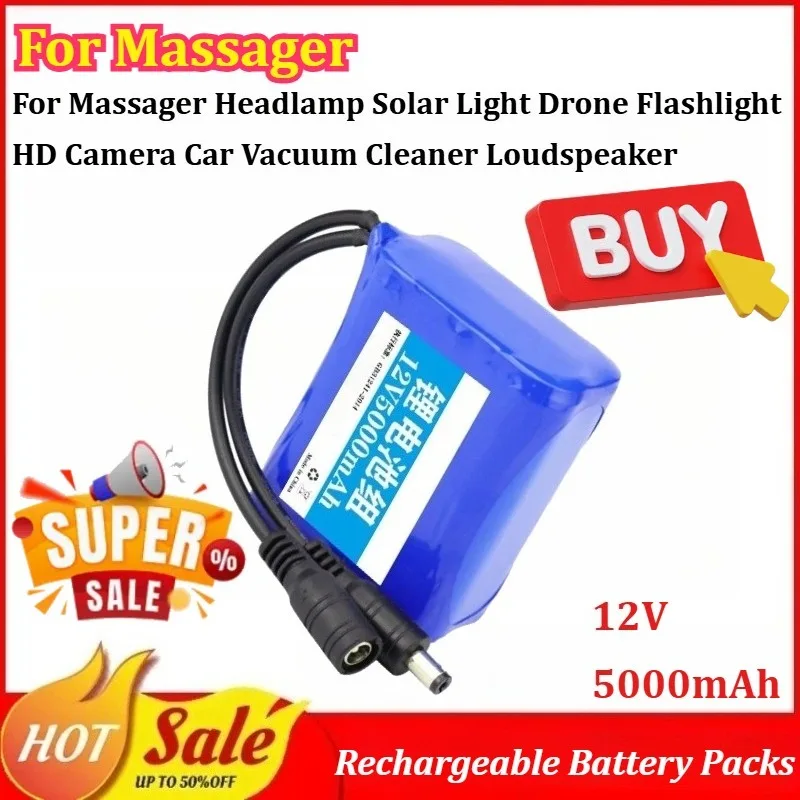 

New 12V 3S2P 5Ah Rechargeable Battery Packs for Massager Headlamp Solar Light Drone Flashlight HD Camera Car Vacuum Cleaner