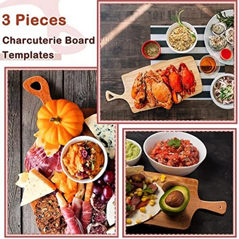 3Pcs Woodworking Acrylic Templates - Charcuterie Board Handle/Cutting Board Angled Curvy Tracing Stencils For Kitchen