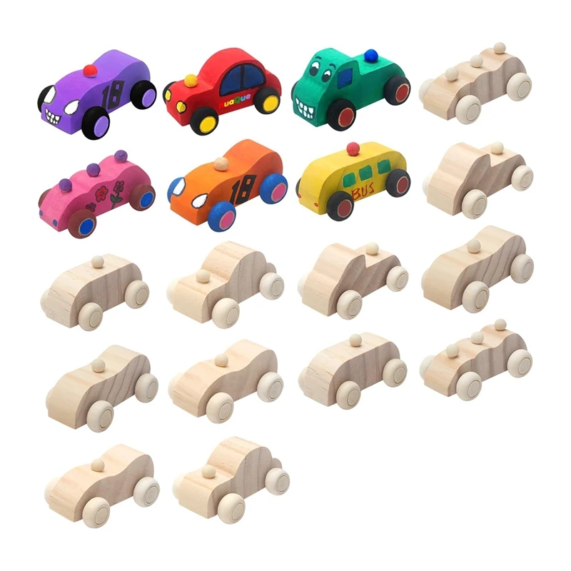 18 Pack DIY Wood Car Toys Unfinished Wooden Cars To Paint Wooden Craft Cars For Home Activities Craft Projects Family Durable