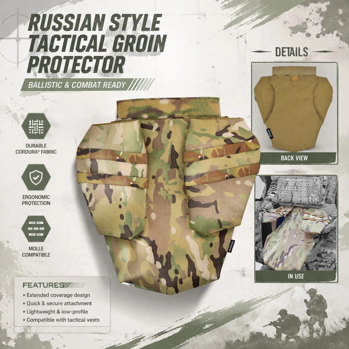 

Russian Tactical Groin Protector Panel Lower Abdomen Platform Crotch Protector MOLLE Combat Protection Outdoor Hunting Gear