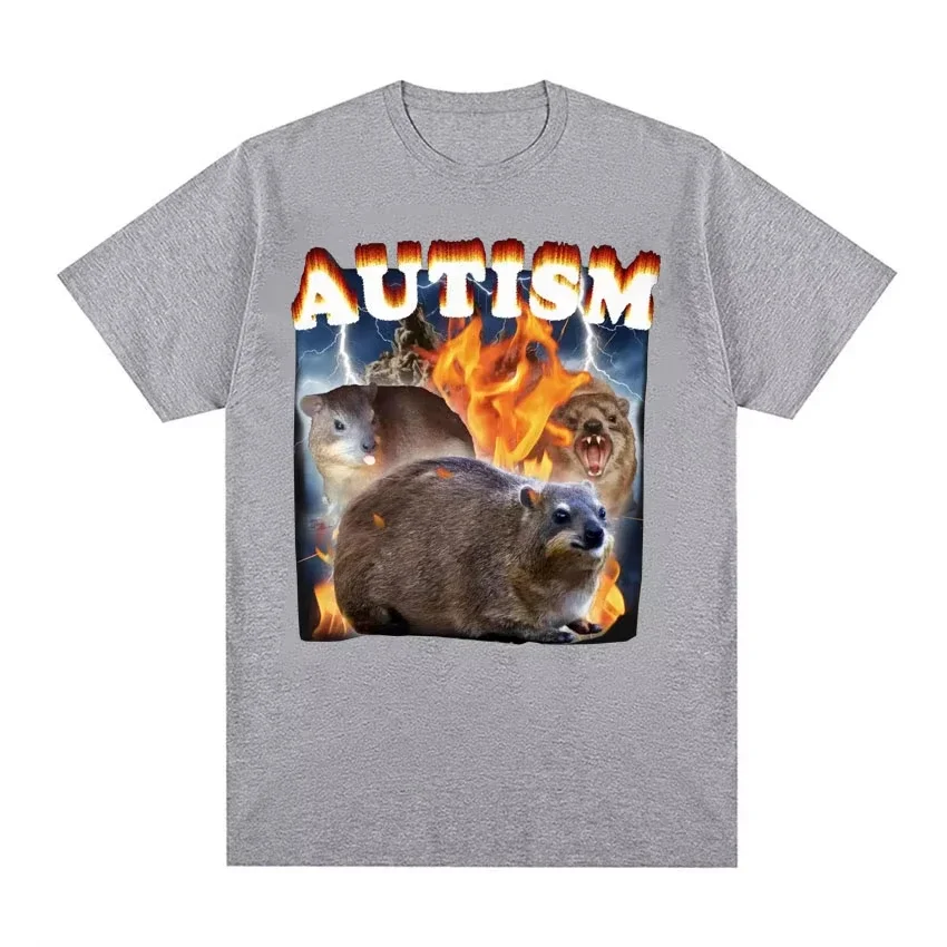 Autism Funny Hyrax Meme Tee Shirt Women Clothing Harajuku Vintage Oversized T-shirt Unisex Summer O-Neck Tops Short Sleeve Shirt