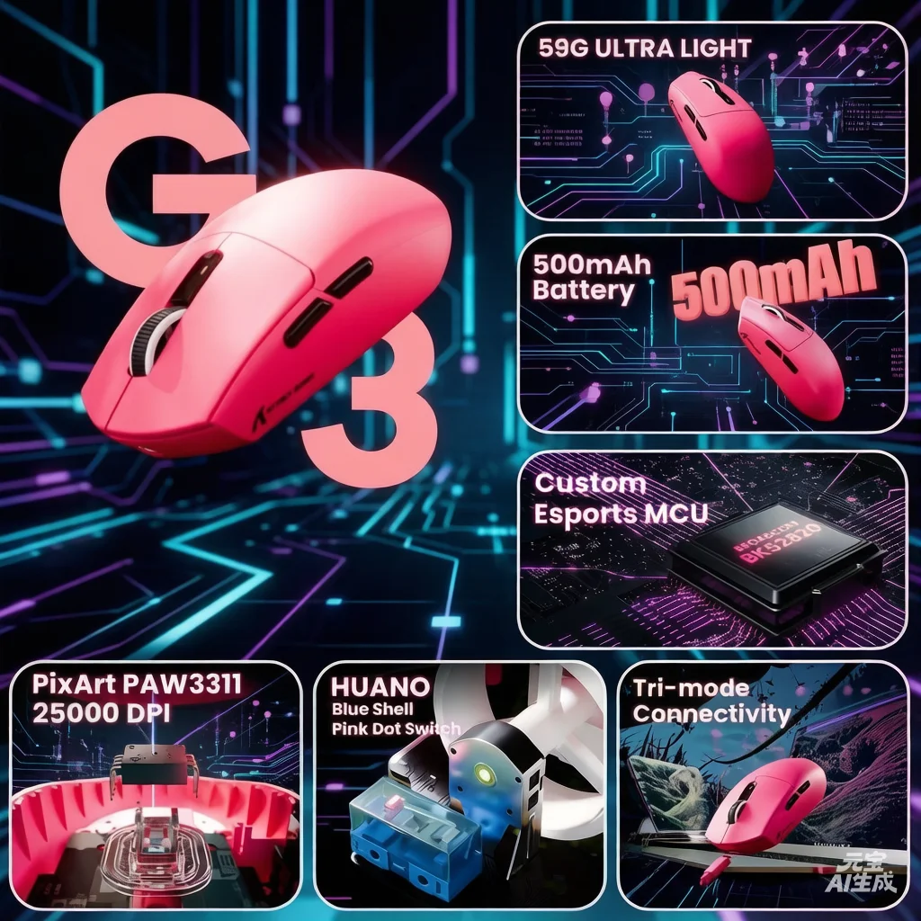 ATTACK SHARK G3 Tri-mode Wireless Bluetooth Gaming Mouse 2.4G Wireless/Wired25000 DPI Ultra LightweightPAW3311,for PC/MAC/Wins