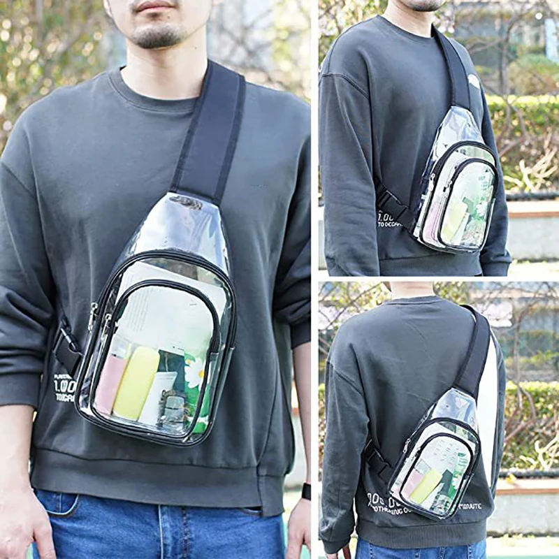 Transparent Double Layer Shoulder Bag Fashion Simple PVC Clear Crossbody Pouch Waterproof Outdoor Sports Chest Bag