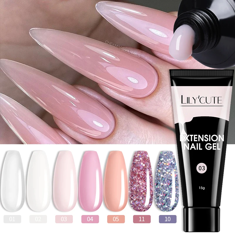 LILYCUTE Gel Nail Polish Pink White Clear Nail Extension Gel Semi Permanent Nail Gel Nail Art Finger Form Tips For Manicure