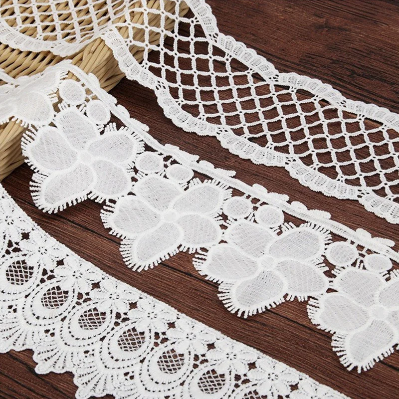 15Yards Embroidered Flower Lace Fabric Applique Polyester Sewing Craft White and Black Net Lace Trim Clothes Lace