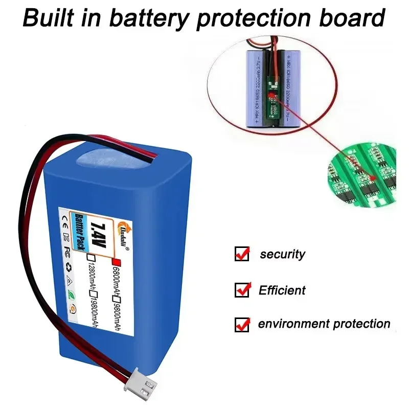 High Capacity 2S2P 18650 Battery Pack 7.4V 6800mAh Welding XH2.54 PH2.0 Replacement Battery Recorder Loudspeaker