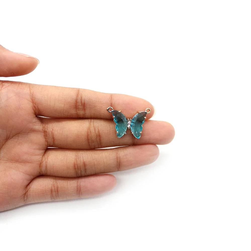 Multi-color Glass Crystal Pendant 10Pcs Butterfly Shaped Double Holes Pendant Jewelry Accessory for Handmade Fashion Necklace