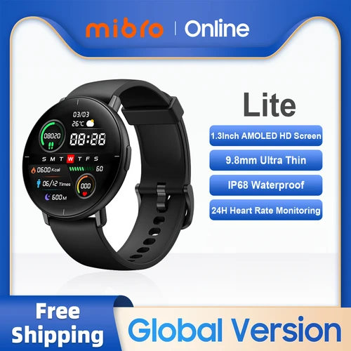 Reloj inteligente mibro Lite versión global 1.3 pulgadas amoled pantalla de alta definición ip68 aplicación impermeable control Fitness monitoreo Bluetooth Sports Men SMART Watch Ios Android compatible