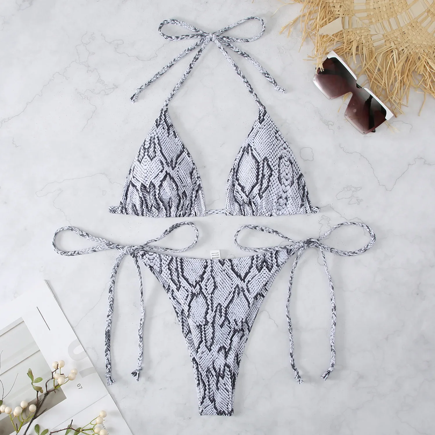 Sexy cobra impressão halter string biquinis define duas peças gravata maiô maiô praia outfits biquini bakini tankini