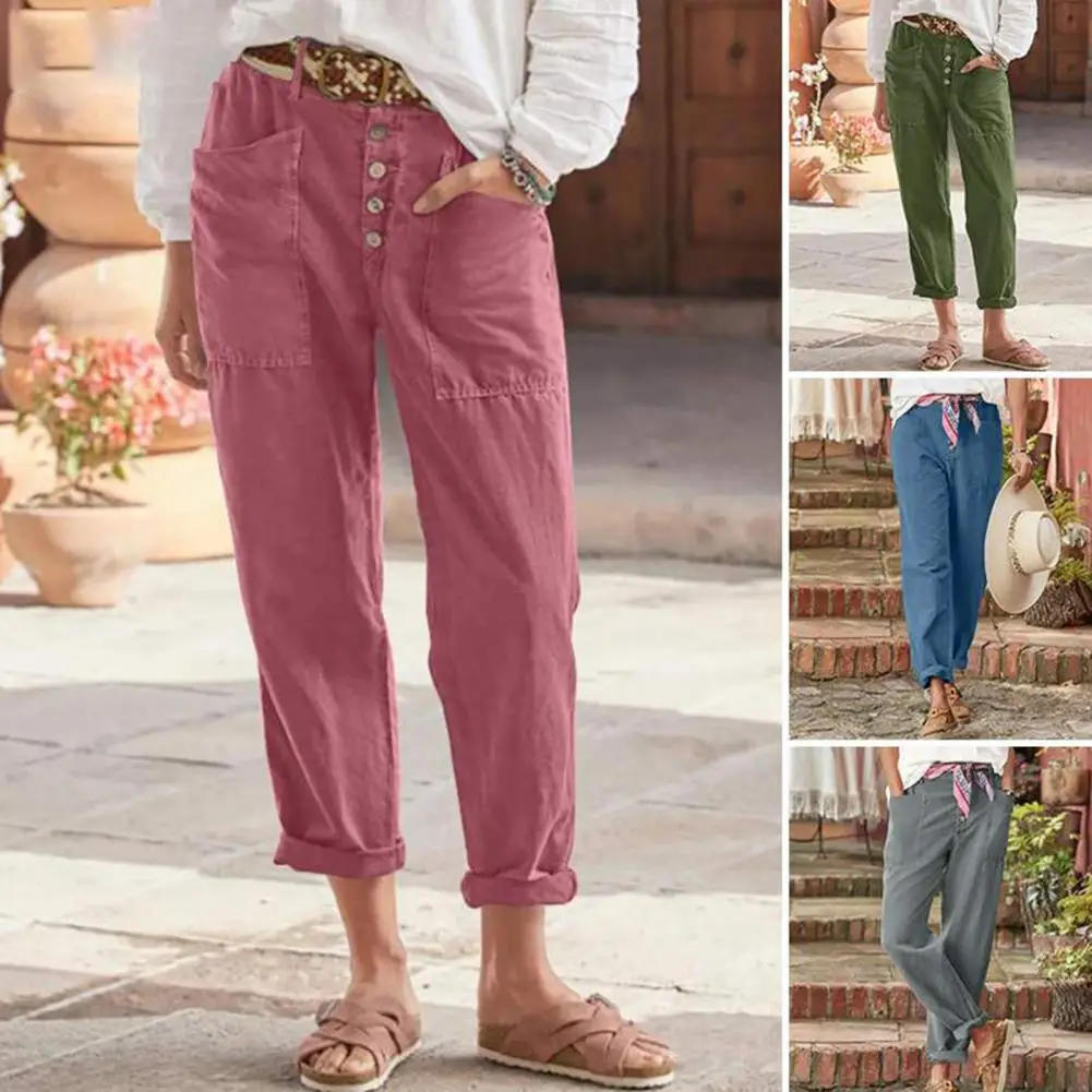 

Wide-leg Pants Elegant Buttoned Pants Stylish Women's Mid-rise Wide Leg Pants with Button Fly Pockets Solid Color for Streetwear