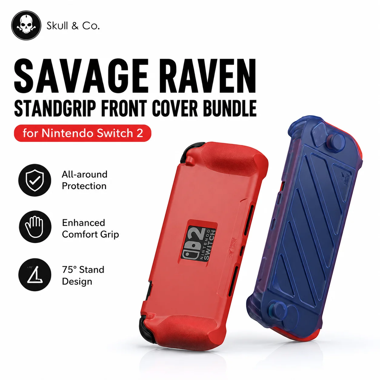 Savage Raven von Skull & Co. StandGrip + Frontabdeckung für Nintendo Switch 2, Schutzhülle, Standable Cover Soft Shell für NS2