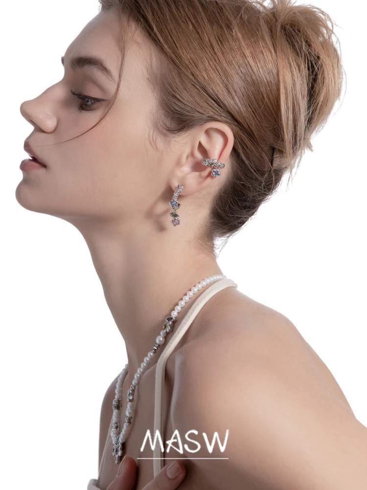 MASW Original Design Fashion Jewelry For Women Senior Sense Thick Silver Plated Shiny Glass Flower Earrings Party Gift