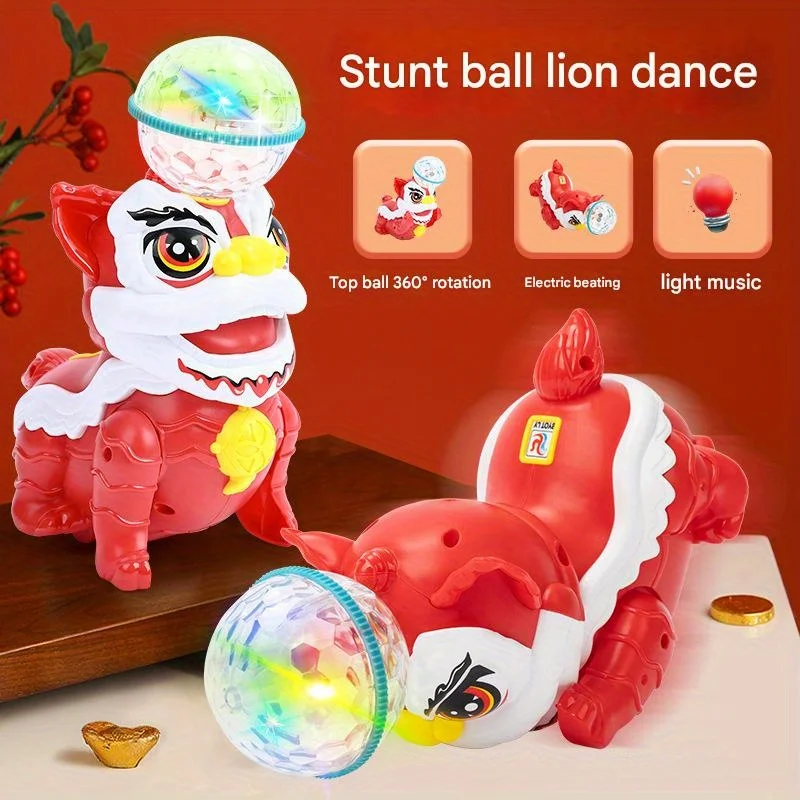 360 °   ของเล่นเชิดสิงโตหมุนได้พร้อมหัวบอลผาดโผน - ของเล่นฝึกสมาธิแบบอินเทอร์แอคทีฟสำหรับเด็ก ใช้พลังงานจากแบตเตอรี่ - ของขวัญและของเล่นสนุกๆ สำหรับคริสต์มาส