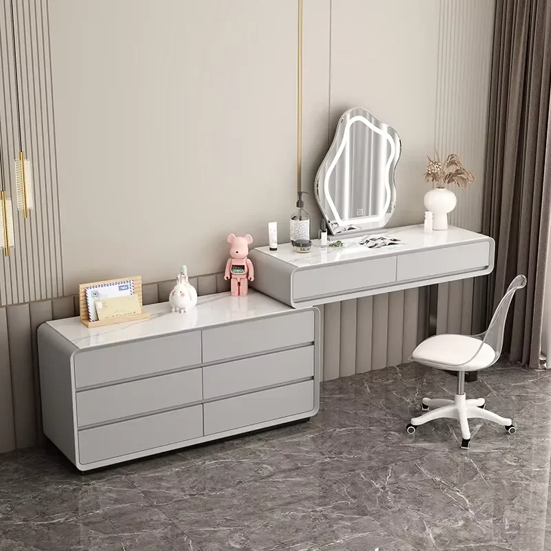 Modern Simple Light Makeup Vanity Dresser Makeup Vanity Desk Set with Mirror Storage Bedroom Dressing Table