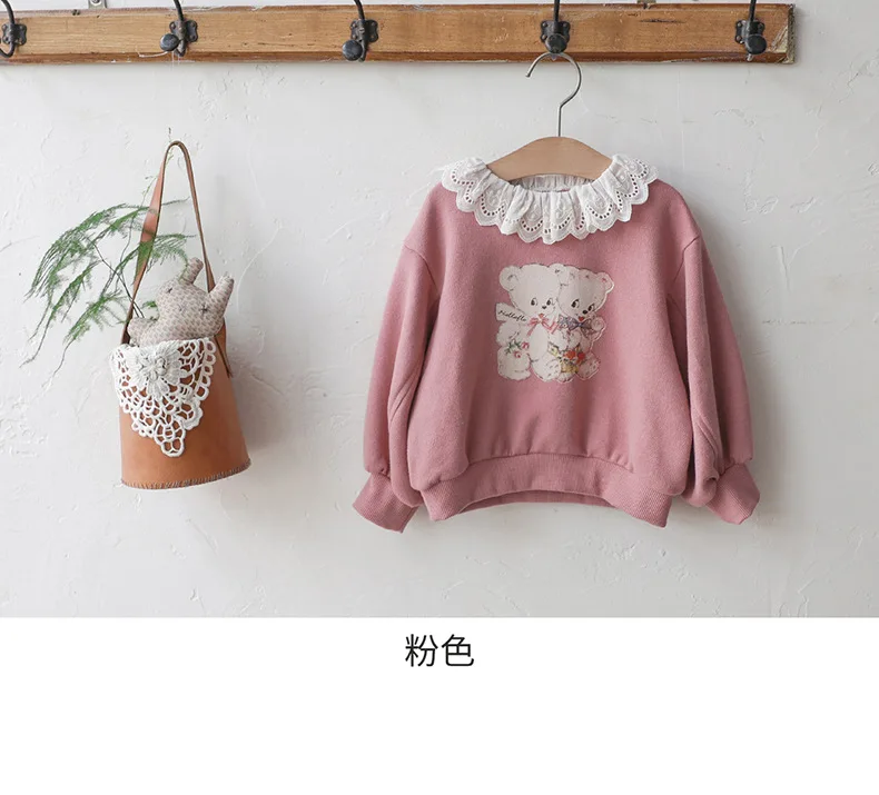 Kids Clothes Girls 2024 Autumn Toddler Baby Girls Hollow Lace Cute Bear Sweater Children\'s Sweatshirts