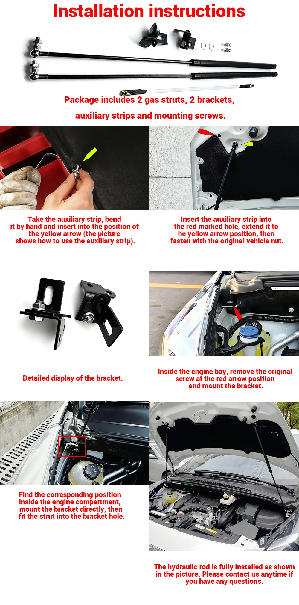 For Peugeot 3008 2009-2015 Car-styling Refit Bonnet Hood Gas Shock Lift Strut Bars  Accessories