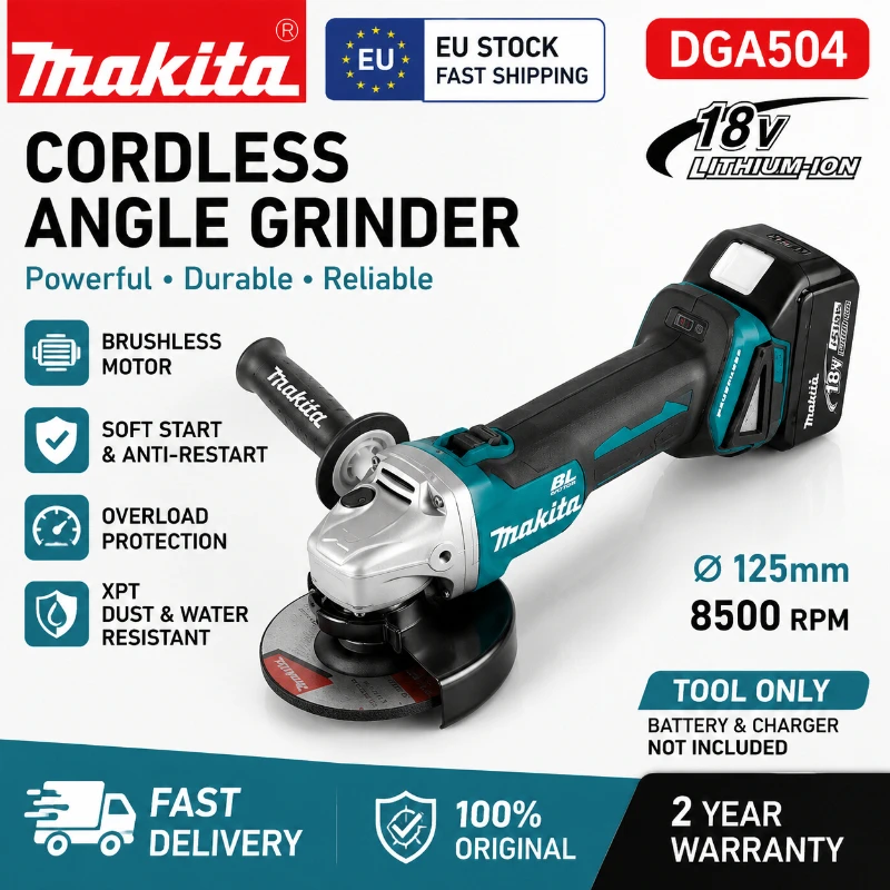 Original Makita DGA504 Bürstenloser Winkelschleifer 18V 125mm Akku-Elektrowerkzeug (ohne Akku) LXT Li-Ion Elektrische Schleifmaschine EU-Lagerbestand Schneller Versand Professioneller