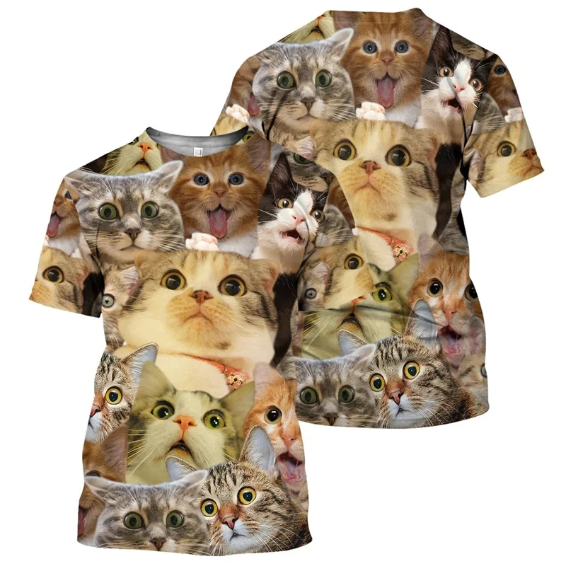 Kawail Ginger Cat T-Shirts 3D Print Cat Pattern Round Neck TShirt Casual Boys Girls Tops Oversized Fashion Kids Tees Clothing