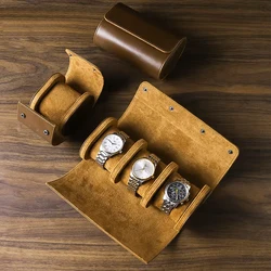 1/2/3-Slot Watch Roll Travel Case Portable Vintage Leather Watch Display Case Storage Box Watch Organizers Men Christmas Gift