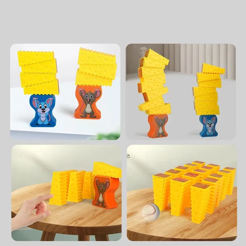 Creative Interactive Children Toys Crazy Mouse Stacked Cheese Tower Board Game Family Party Game Arches Stack Toys for Boys Girl