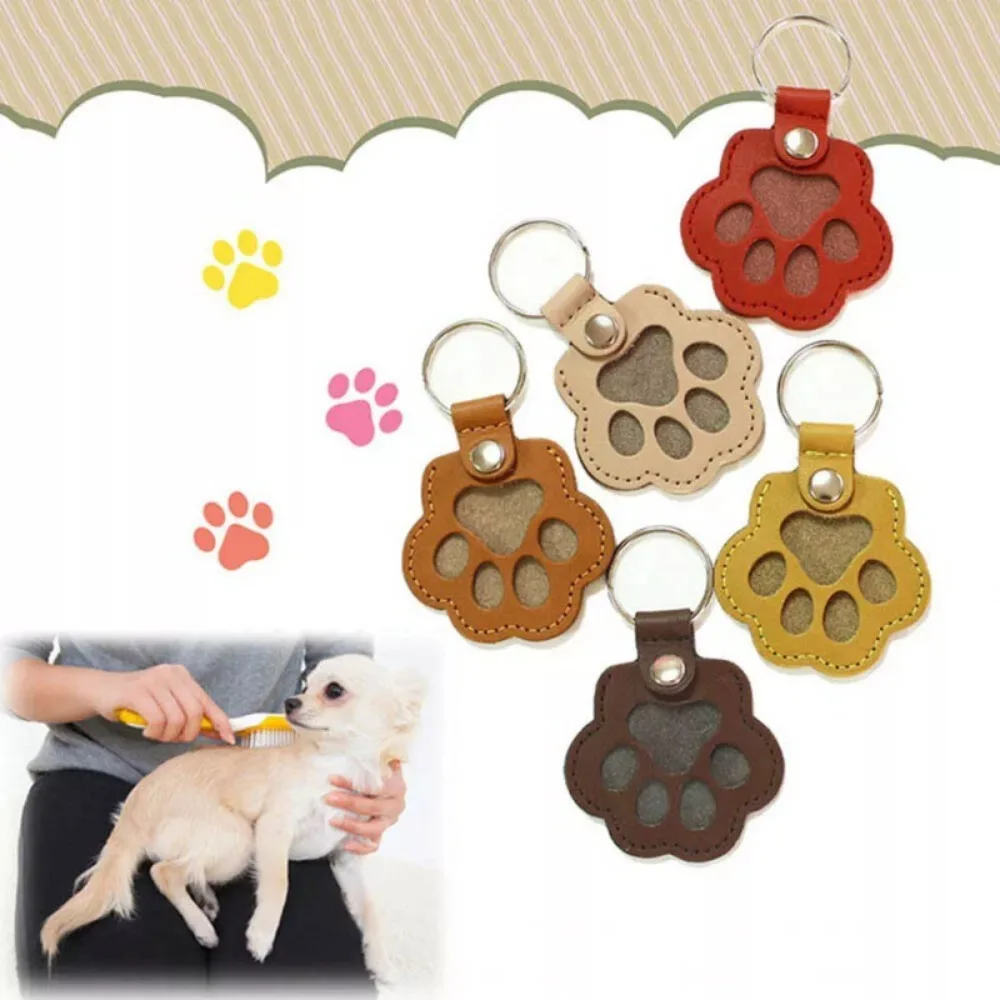 

Funny Cute Cat Claw Keychain Kitty Puppy Pet Hair Storage Bag PU Leather Creative Dogs Paw Pendant Unisex