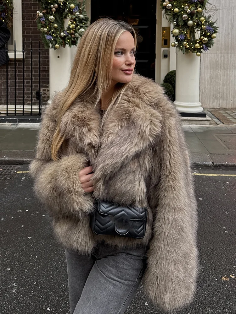 HH Donna Nuovo Inverno Tasche con risvolto Pelliccia artificiale Cappotto con temperamento ispessito Manica lunga Bottone nascosto Solido Giacca corta morbida