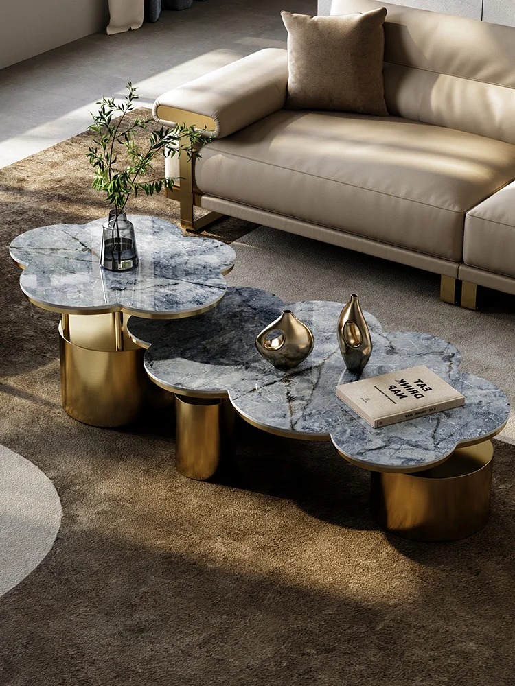 

Italian minimalist creative petal tea table modern light luxury size round tea table combination advanced sense tea table