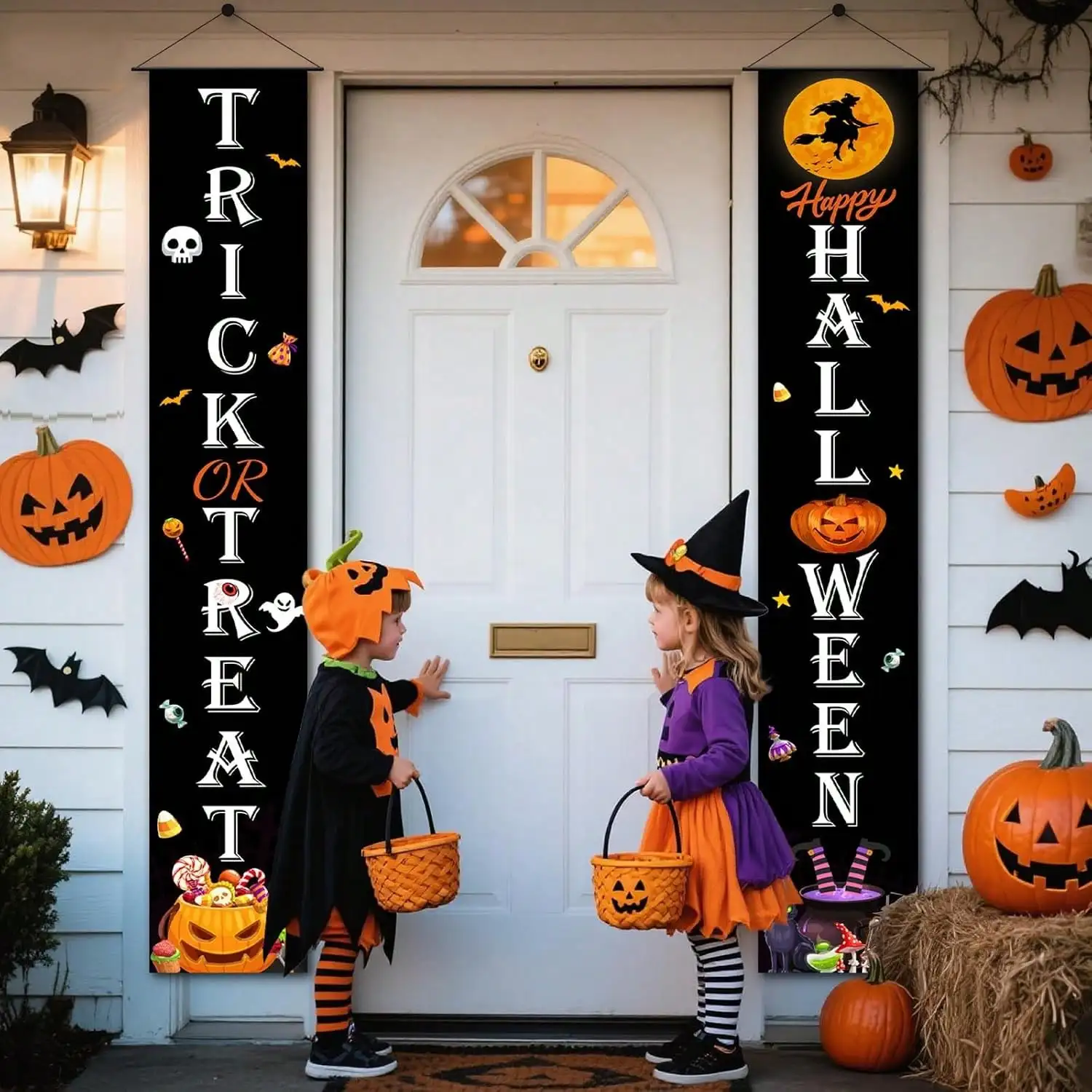 Halloween Door Decorations | Trick Or Treat Porch Indoor Outdoor Outside | Halloween Party Decorations Favors Supplies, Hanging Backdrop Garland Door Wall Home Office