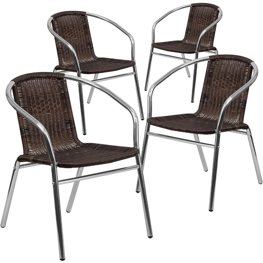 

Lila 4 Pack Commercial Aluminum and Dark Brown Rattan Indoor-Outdoor Restaurant Stack Chair
