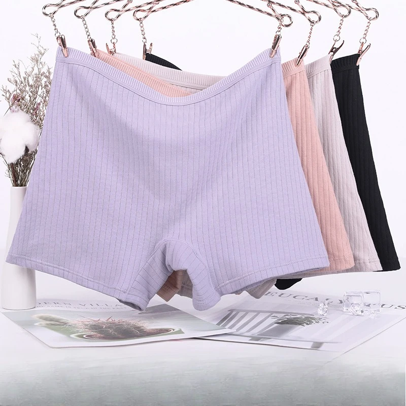 Women's Cotton Boxer Briefs Plus Size High Waist Underpants Ribbed Mid Thigh Panties for Curvy Figures