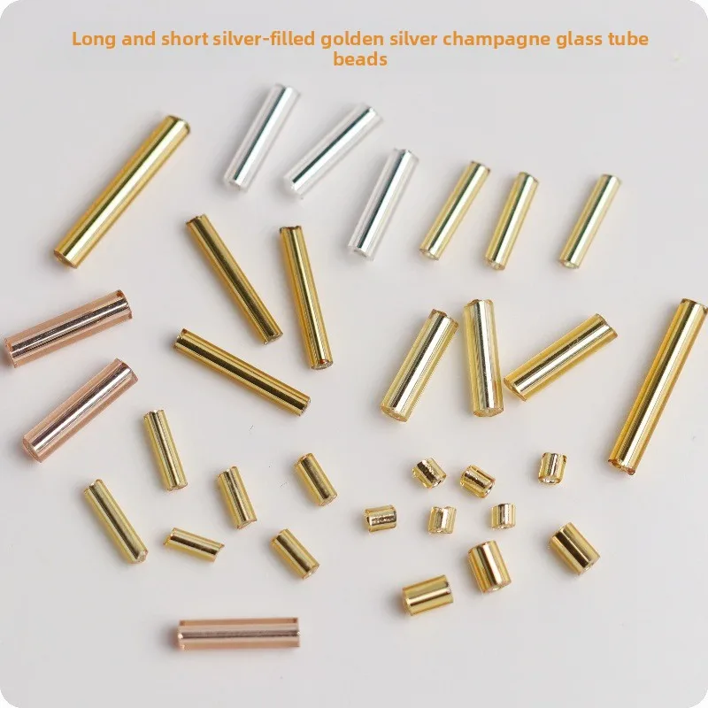 Tubular Silver Filling Glass Tube Beads Long Tube 3-15mm Round Straight Tube Spacer Beads DIY Handmade Beads