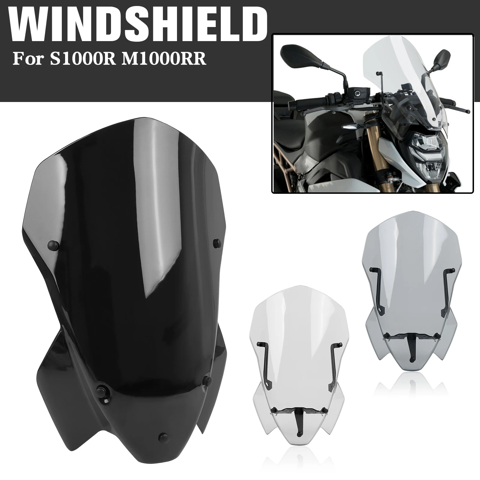

For BMW S 1000 R S1000 R S1000R 2021-2024 M1000R Tall Windscreen Touring Wind Shield Windshield Screen Cowls Wing Deflector