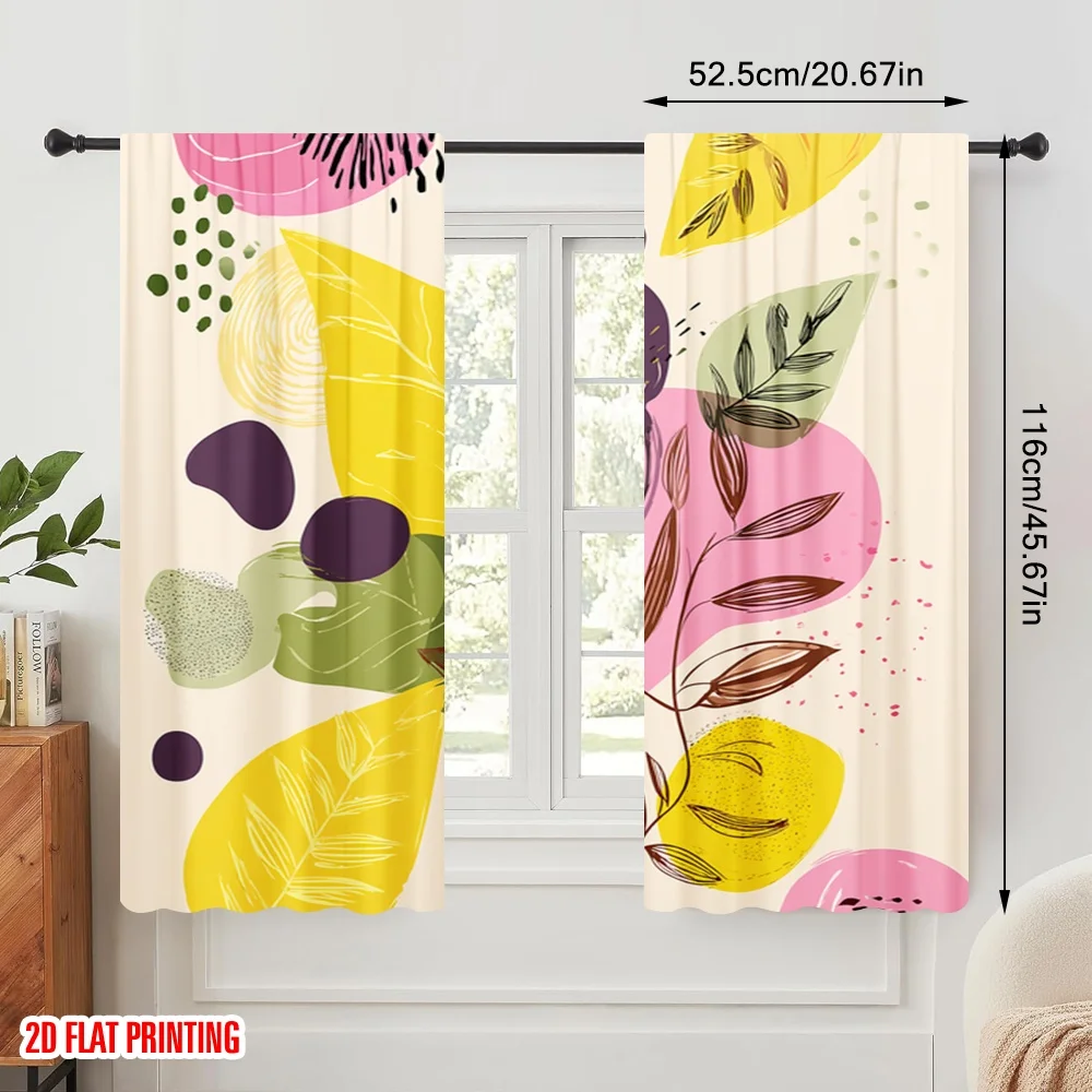2pcs,2D plane printing Contemporary Curtains Colorful Leafy Swirls Polyester (without rod) Home Decor for Bedroom, Living Room,