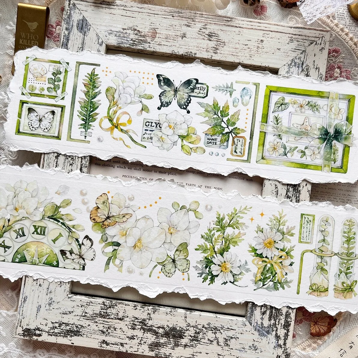 

Вырезанная универсальная легкая лента васи в стиле ретро с цветочным принтом «зеленый полевой стиль» и наклейки для домашних животных Скрапбукинг Вирусный стиль