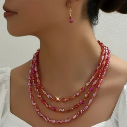 3-layer artificial crystal necklace set, necklace + earrings, Bohemian style, suitable for parties, dates and daily gifts!