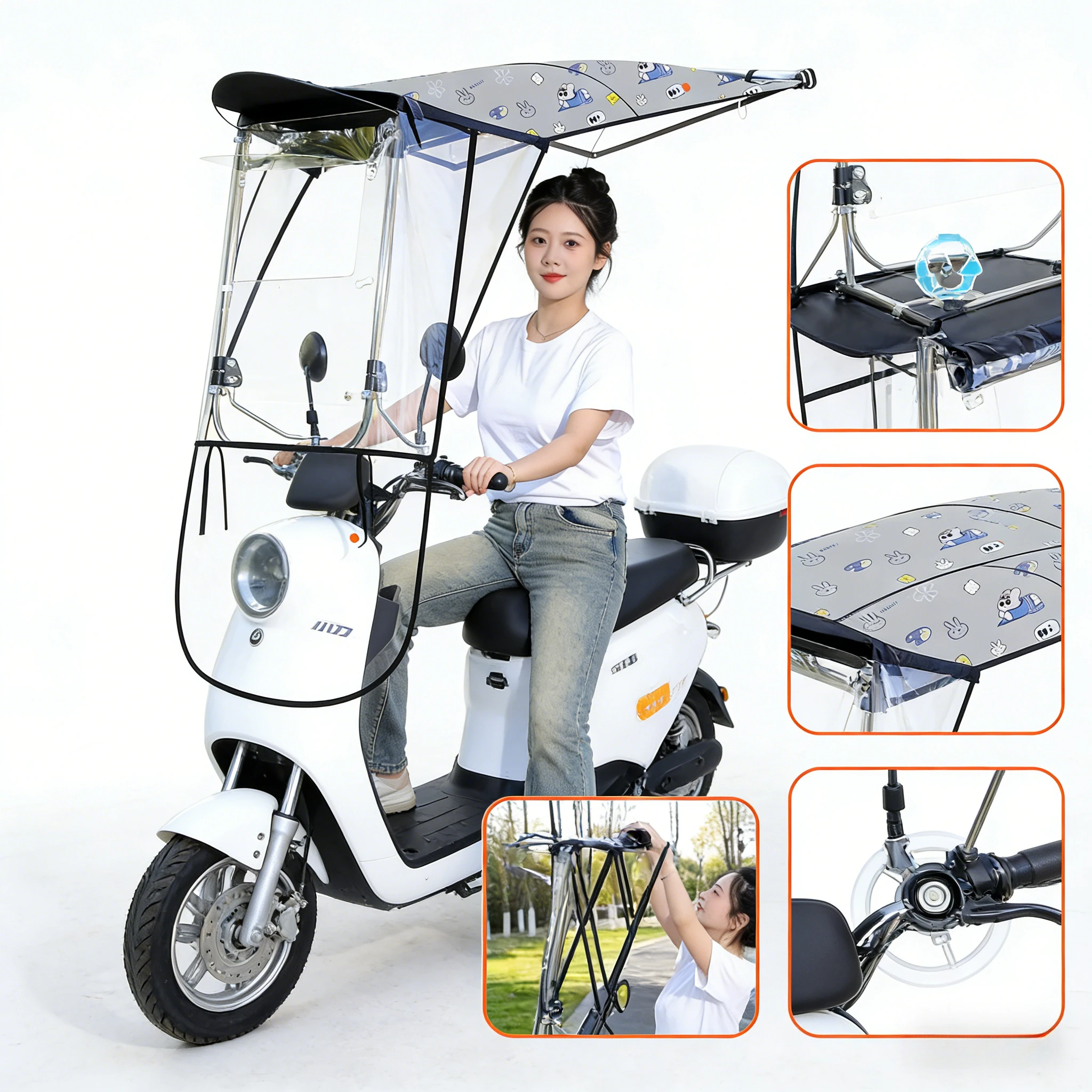 Retractable Sunshade for Electric Vehicle - Windproof Rainproof Sunscreen, Folding Design for E-Scooter/Bike, Universal Fit